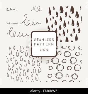 Set di vettore modelli senza soluzione di continuità con gli scarabocchi e gocce di pioggia Illustrazione Vettoriale