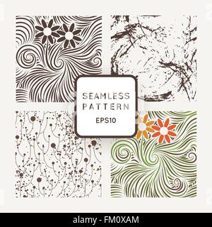 Set di vettore modelli senza soluzione di continuità con una schifezza disegnati a mano elementi, i fiori e le succursali Illustrazione Vettoriale