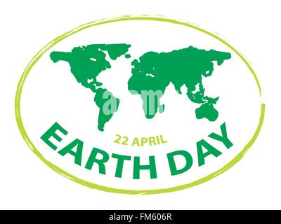 La giornata della terra verde mappa grunge stile timbro simbolo isolato su sfondo bianco illustrazione vettoriale 3 Illustrazione Vettoriale