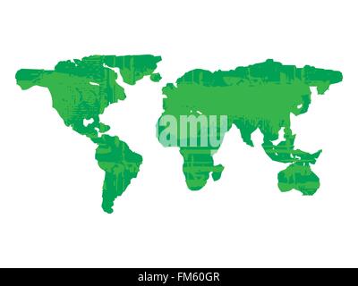 Verde terra grunge stile mappa isolati su sfondo bianco illustrazione vettoriale Illustrazione Vettoriale