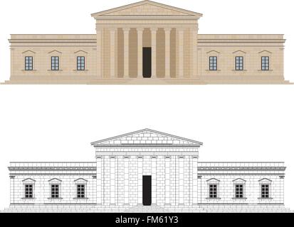 Palazzo Classicistic con colonne. A colori e in bianco e nero versione su diversi strati Illustrazione Vettoriale