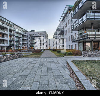 Una vista esterna del Tangen sviluppo residenziale in Kriistansand. Progettato da Arkitektkontoret Kari Nissen Brodtkorb come. Foto Stock