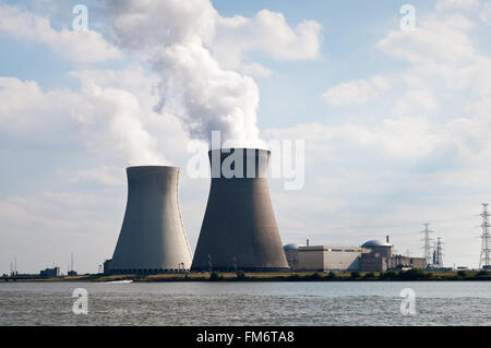 Torri di raffreddamento delle centrali nucleari di Doel vicino ad Anversa, Belgio Foto Stock