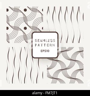 Set di vector seamless pattern di linee ondulate e punti Illustrazione Vettoriale