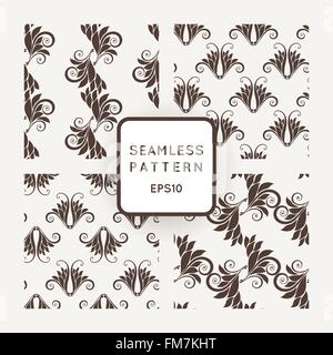 Set di vector seamless pattern con motivi floreali, ritorto di vitigni. Vintage. Barocco e rococò. Illustrazione Vettoriale