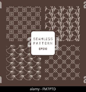 Un set di quattro vector seamless floreali e motivi geometrici. Stile giapponese. Stile Arabo. Illustrazione Vettoriale