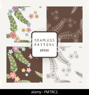 Set di vector seamless patterns con fiori giapponese. Illustrazione Vettoriale