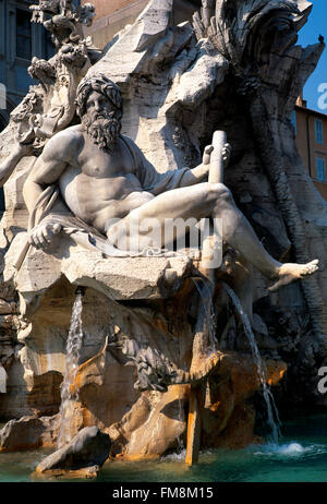 Italia Lazio Roma, Piazza Navona, la Fontana dei Quattro Fiumi Foto Stock