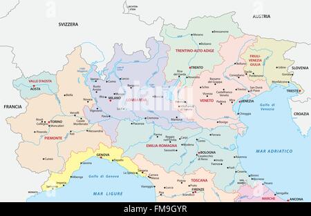 Nord Italia mappa amministrativa Illustrazione Vettoriale