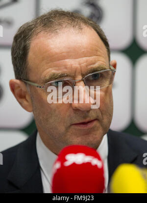 FAI Centro Nazionale di Allenamento, Abbotstown, Dublino, Irlanda. Undicesimo Mar, 2016. Repubblica di Irlanda manager Martin O'Neill durante un annuncio della squadra. © Azione Sport Plus/Alamy Live News Foto Stock