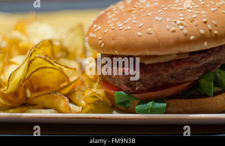 Hamburger e patatine Foto Stock