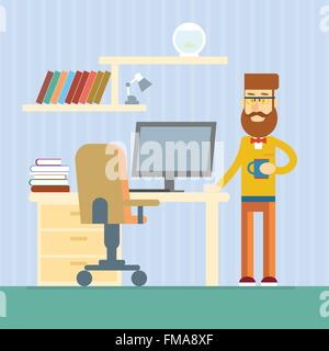 Casual Uomo Business Desk Office luogo di lavoro Illustrazione Vettoriale