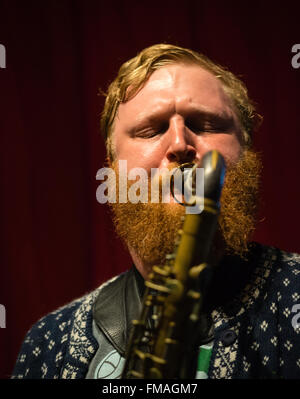 Ned Ferm, American il sassofonista jazz viventi in Copenhagen, Danimarca Foto Stock