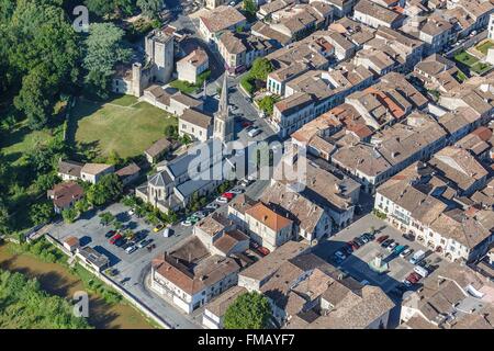 Francia, Dordogne, Eymet, la città murata (vista aerea) Foto Stock