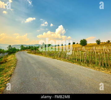 Asfalto paese paesaggio stradale in rumeno Parang montagne. Foto Stock