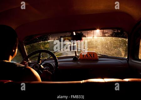 Cuba, Pinar del Rio, Vinales, interni di un taxi Foto Stock