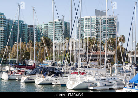 Barche a Marina del Ray,vicino la spiaggia di Venezia, L.A. vicino Pacific Coast Highway 1 ,,PCH, California, U.S.A.,Stati Uniti d'America, Foto Stock