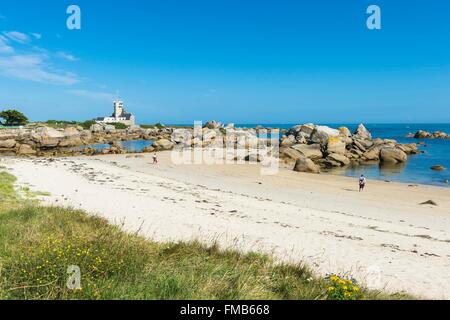 Francia, Finisterre, Pays des Abers, leggende Costa, Brignogan Plages, semaphore Foto Stock