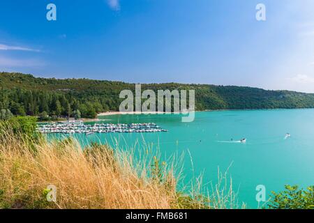 Francia, Giura, Haut Jura Parco Naturale Regionale, La Tour du Meix, lago Vouglans Foto Stock