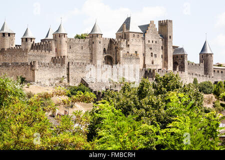 Carcassonne Cite,Castle,Aude,sud,Francia,l'Europa, Bastille,giorno,Luglio,14th, Foto Stock