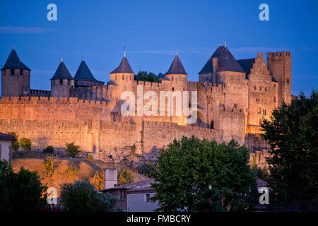 Carcassonne,Cite,Castle,Aude,sud,Francia,l'Europa, Bastille,giorno,Luglio,14th, Foto Stock