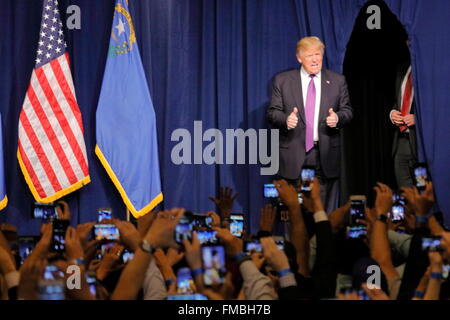 Donald Trump discorso vittoria seguente grande vittoria in Nevada caucus, Las Vegas, nanovolt Foto Stock