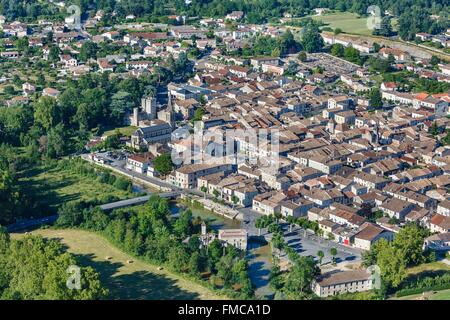 Francia, Dordogne, Eymet, la città murata (vista aerea) Foto Stock