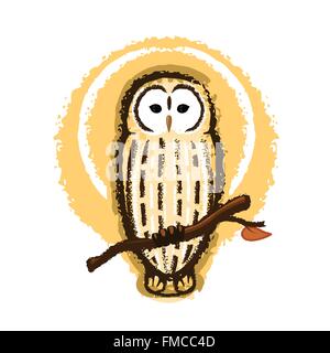Bloccate il gufo illustrazione, il gufo seduto su un ramo Illustrazione Vettoriale
