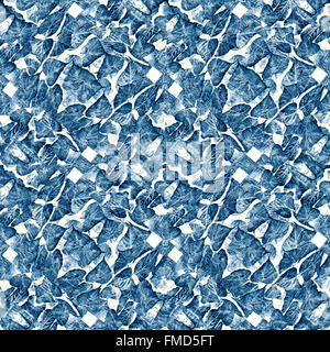 Digital photo collage e tecnica di manipolazione pattern seamless mosaico con motivi floreali nei colori indigo contro backgr bianco Foto Stock