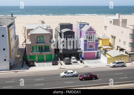 Alloggiamento,case lungo la spiaggia di Santa Monica Beach,Los Angeles,L.A., National Highway 1, Pacific Coast Highway,PCH, California, U.S.A., Foto Stock