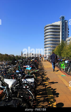 Il parcheggio per le bici vicino alla Stazione Centrale di Amsterdam Centraal, Paesi Bassi Foto Stock