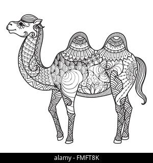 Zentangle camel design per libro da colorare per adulti o altre decorazioni Illustrazione Vettoriale