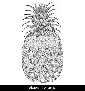 La linea art design di ananas per libro da colorare per adulti, il logo t shirt design, flyer, tatuaggi e così via Illustrazione Vettoriale