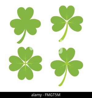 Set di green shamrock simboli e icona, design irlandese per il giorno di San Patrizio, illustrazione vettoriale Illustrazione Vettoriale