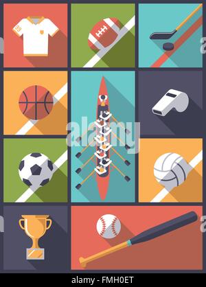 Design piatto sport di squadra illustrazione dei simboli Illustrazione Vettoriale