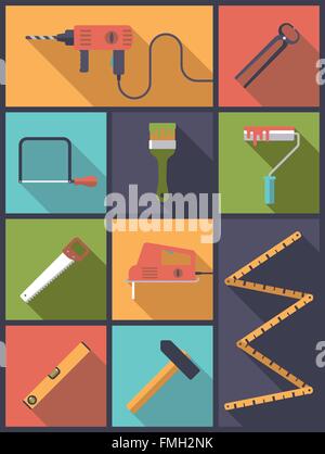 Design piatto illustrazione con varie icone relative al miglioramento di casa e artigianato Illustrazione Vettoriale