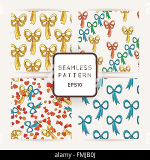 Serie di modelli senza giunture con archetti e cuori. Illustrazione Vettoriale