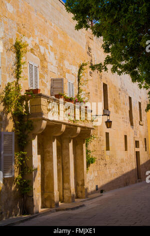 Tipica architettura Maltise, balcone nella città silenziosa Mdina a Malta. Foto Stock
