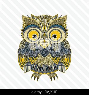 Vettore di gufo zentangle illustrazione. Ornato modellato bird. Illustrazione Vettoriale