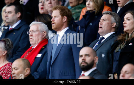 Londra, Regno Unito. Xii Mar, 2016. Il principe Harry Inghilterra Ru v Galles Ru RBS Sei Nazioni Campionato Twickenham, Londra, Inghilterra 12 marzo 2016 Rugby RBS Sei Nazioni Campionato Stadio di Twickenham, Londra, Inghilterra © Allstar Picture Library/Alamy Live News Foto Stock