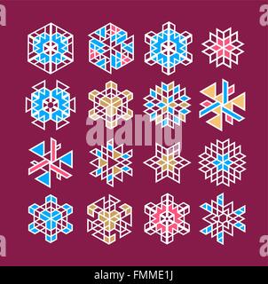Set di icone di fiocchi di neve. Illustrazione Vettoriale
