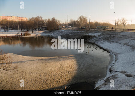 Stagno in primavera inizia a fondere Foto Stock