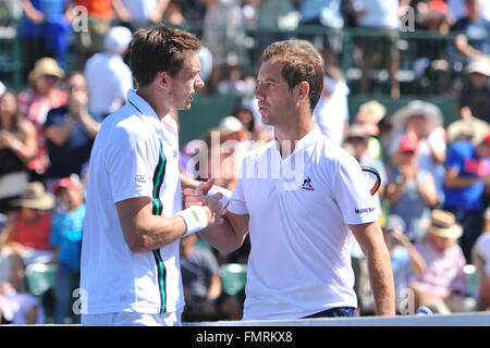 Indian Wells, California, Stati Uniti d'America. Undicesimo Mar, 2016. BNP Paribas Open ha suonato presso la Indian Wells Tennis giardini. Ruchard Gasquet sconfitto Nicolas MAHUT per andare attraverso il 3° round. © Azione Sport Plus/Alamy Live News Foto Stock