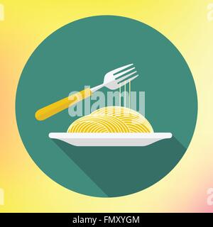 Vettore forcella spaghetti icona piatta Illustrazione Vettoriale