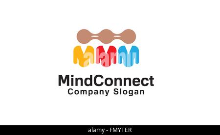 Illustrazione del disegno del simbolo vettoriale del logo di connessione di tre persone di Mind Connect Illustrazione Vettoriale