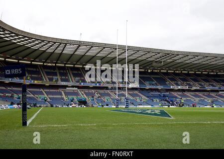 Il Murrayfield, Edimburgo, Scozia. 13 Mar, 2016. RBS 6 Nazioni campionati. La Scozia contro la Francia. Il Murrayfield pronto per il credito di gioco: Azione Plus sport/Alamy Live News Foto Stock