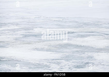 Naturale invernale foto dello sfondo con la neve e il ghiaccio sulle rive di un fiume di superficie, il fuoco selettivo Foto Stock