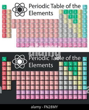 Tavola periodica su bianco su sfondo nero Illustrazione Vettoriale