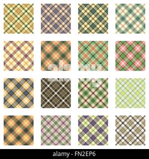 Plaid patterns raccolta, 16 seamless disegni tartan, sfumature di verde Illustrazione Vettoriale