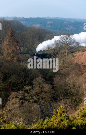 Goathland, North York Moors, UK. 13 marzo, 2015. A seguito di una £4,2 milioni di revisione, la classe LNER A3 "pacifico" locomotiva a vapore numero 60103 'Flying Scotsman" restituisce al servizio passeggeri sulla North York Moors Railway. Ella è visto qui attraversando il ponte sul Eller Beck sul suo approccio alla stazione di Goathland. Credito: Dave Pressland/Alamy Live News. Foto Stock